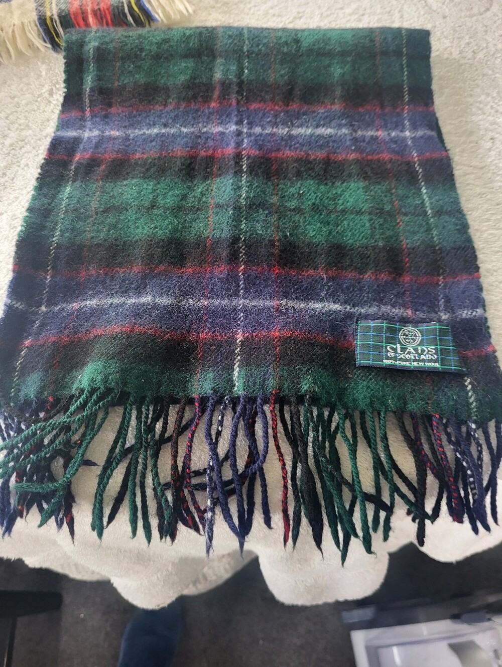 Green Tartan Wool Throw Scarf